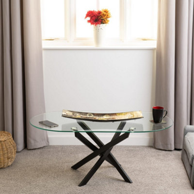 Seconique Sheldon Coffee Table Clear Glass Top With Stylish Wavy Legs Black