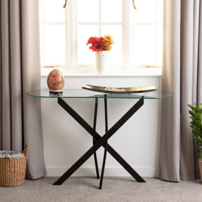 Seconique Sheldon Console Table Clear Glass Top With Stylish Wavy Legs Black