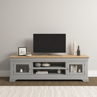 Seconique Bordeaux/Grey Tv Stand - Pebble Grey/Oak Fully Assembled Large