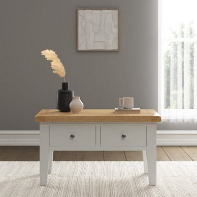 Seconique Ivory Windsor Oak And Coffee Table With Drawers Fully Assembled
