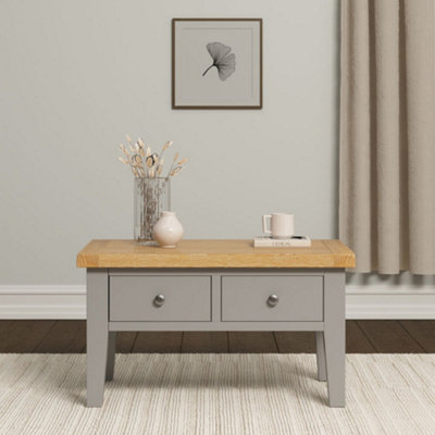 Seconique Grey Windsor Pebble Coffee Table With Oak Top And Drawers Fully Assembled