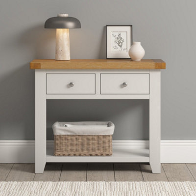 Seconique Windsor 2 Drawer Console Table With Oak Top Fully Assembled Solid Wood Hall Table Ivory