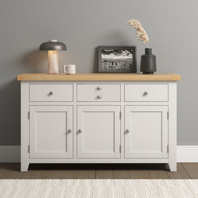 Seconique Windsor 3 Door 3 Drawer Sideboard And Oak Top Fully Assembled Ivory