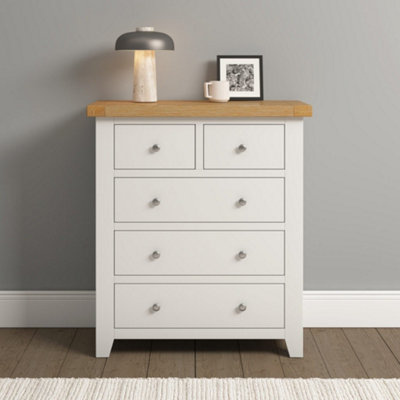 Seconique Windsor 3+2 Drawer Chest With Solid Oak Top Fully Assembled Ivory