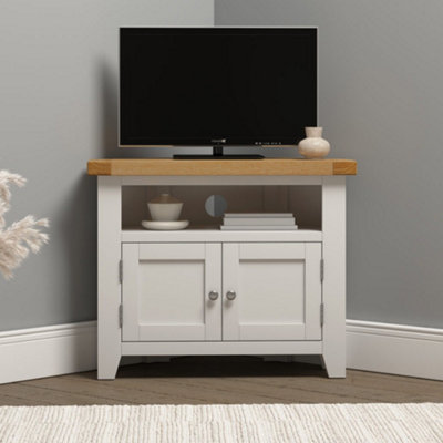 Seconique Ivory Windsor Corner Tv Unit With Oak Top Fully Assembled