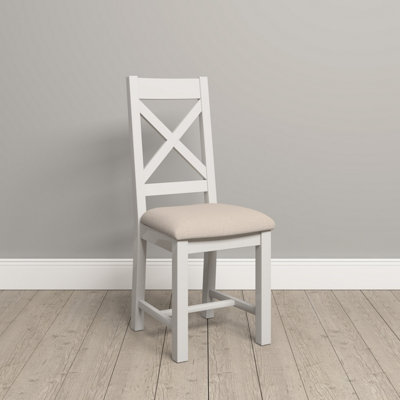 Seconique Windsor Pair Of Cross Back Chairs With Oat Fabric Seat Box Of 2 Fully Assembled Ivory