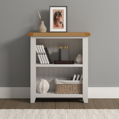 Seconique Ivory Windsor Low Bookcase With Oak Top Fully Assembled