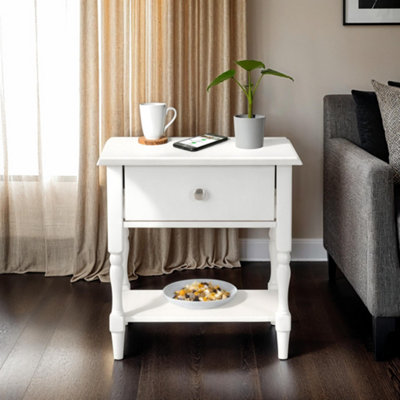 Seconique Stratford 1 Drawer Side End Table Shabby Chic White