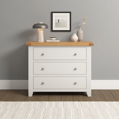 Seconique Windsor 3 Drawer Chest With Solid Oak Top Fully Assembled Ivory