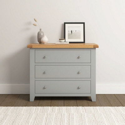 Seconique Windsor 3 Drawer Chest Pebble With Solid Oak Top Fully Assembled Grey