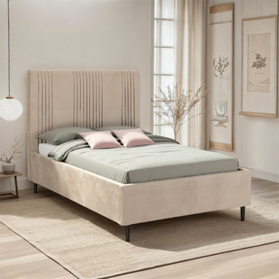 Seconique Maine 4'6" (Double) BedTaupe Velvet Fabric