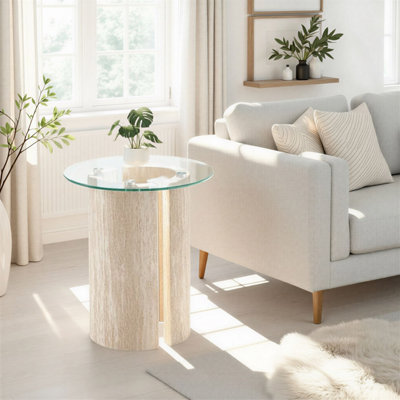 Seconique Modena Side TableClear Glass / Cream Marble Effect from B&Q