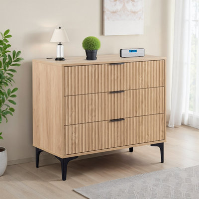 Seconique Black Miami Drawer Chest - Oak Effect Size 3 B&Q