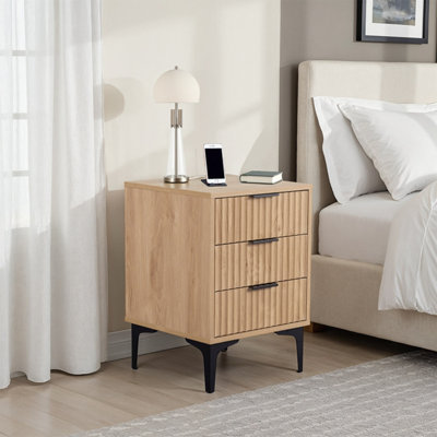 Seconique Black Miami Drawer Bedside - Oak Effect Size 3 B&Q