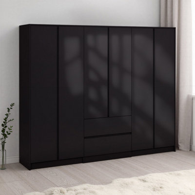 Seconique Malvern 6 Door 2 Drawer Wardrobe in Black - Image 5