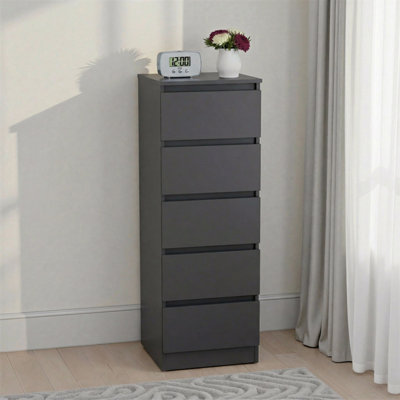 Seconique Malvern 5 Drawer Narrow ChestGrey from B&Q