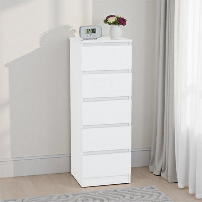 Seconique Malvern 5 Drawer Narrow ChestWhite from B&Q