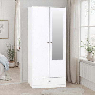 Seconique Denver 2 Door 1 Drawer Mirrored WardrobeWhite Gloss from B&Q