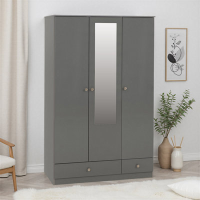 B&Q -  Denver 3 Door 2 Drawer Mirrored WardrobeGrey Gloss