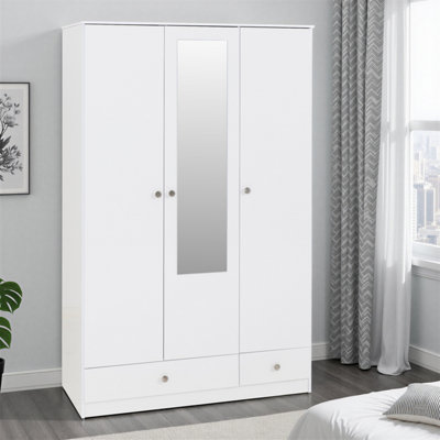 Seconique Denver 3 Door 2 Drawer Mirrored WardrobeWhite Gloss from B&Q