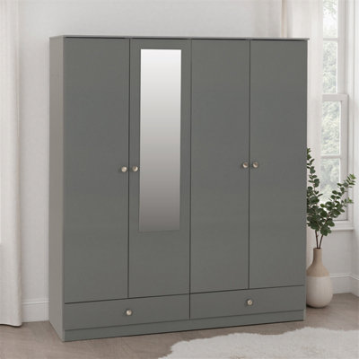 B&Q -  Denver 4 Door 2 Drawer Mirrored WardrobeGrey Gloss