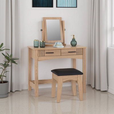 B&Q -  Tessa 2 Drawer Dressing Table SetNatural Oak Effect/black Faux Leather