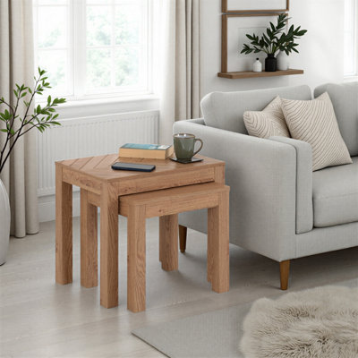 B&Q -  Leon Nest Of 2 Tables-Medium Oak Effect