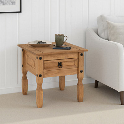 Seconique 1 Drawer Lamp Table - Distressed Waxed Pine - Image 5