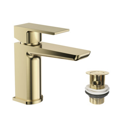 Veebath Lunar Soft Square Mono Basin Mixer Tap With Waste - Brushed Brass