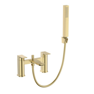 VeeBath Lunar Soft Square Bath Shower Mixer Tap With KitBrushed Brass from B&Q