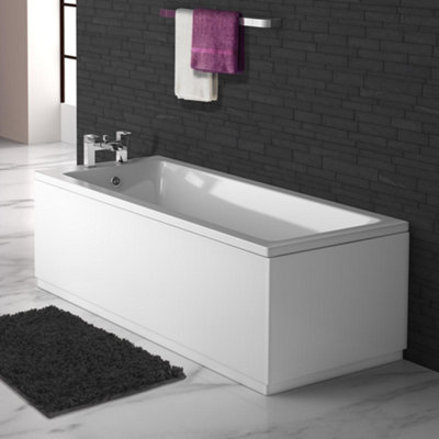 Ibathuk Bathroom White Gloss Bath Single Ended Straight Sqaure Acrylic Bathtub With Adjustable Feet1700 X 700mm from B&Q