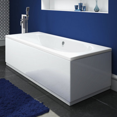 Ibathuk Bathroom White Gloss Bath Double Ended Straight Round Acrylic Bathtub With Adjustable Feet1800 X 800mm from B&Q