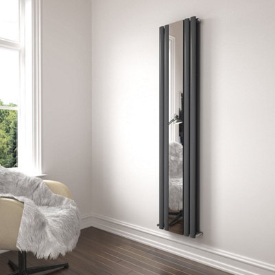 Ibathuk Anthracite/Grey Princia Double Panel Mirror Radiator - 1800 X 385Mm Small