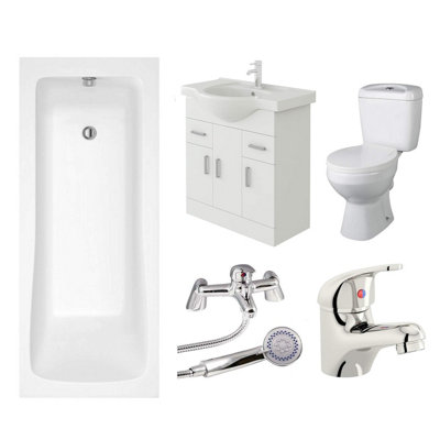 Veebath Sophia 1700mm Bath Vanity UnitToilet & Taps Bathroom Suite from B&Q