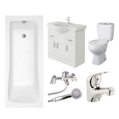 Veebath Sophia 1700mm Bath Vanity UnitToilet & Taps Bathroom Suite from B&Q