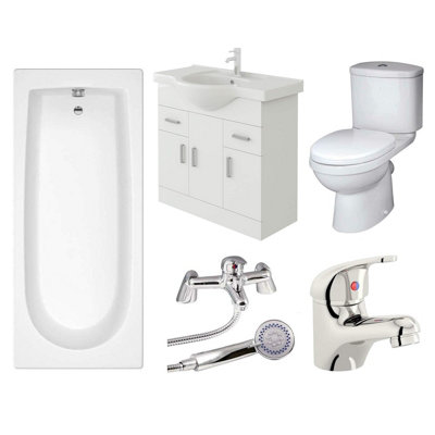 Veebath Rosina 1700mm Bath Vanity UnitToilet & Taps Bathroom Suite from B&Q