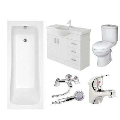 Veebath Sophia 1700mm Bath Vanity UnitToilet & Taps Bathroom Suite from B&Q