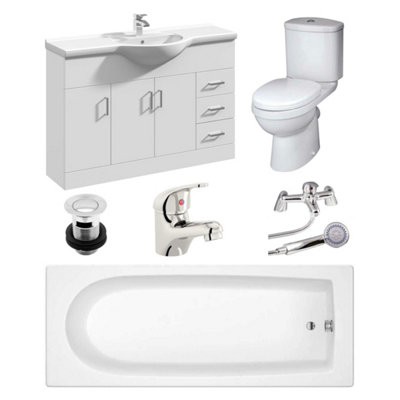 Veebath Rosina 1700mm Bath Vanity UnitToilet & Taps Bathroom Suite from B&Q