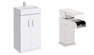 Veebath Linx 450 Compact Vanity Sink Unit & Waterfall Basin Mixer Tap from B&Q