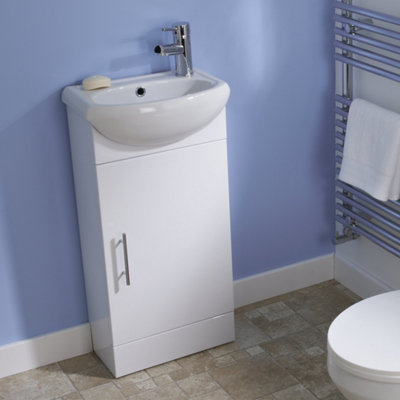 Veebath Bathroom Cloakroom Furniture Compact 400mm White Gloss Vanity Unit Cabinet With Ceramic Basin Free Tap And Waste from B&Q