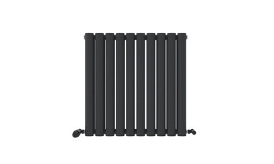 Ibathuk Princia Horizontal Double Oval Panel Radiator Anthracite 600 X 600mm-Grey from B&Q