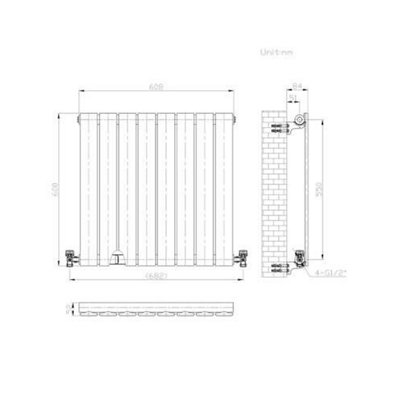 Ibathuk Belgravia Horizontal Single Slim Flat Panel Radiator White 600mm X 608mm-White from B&Q