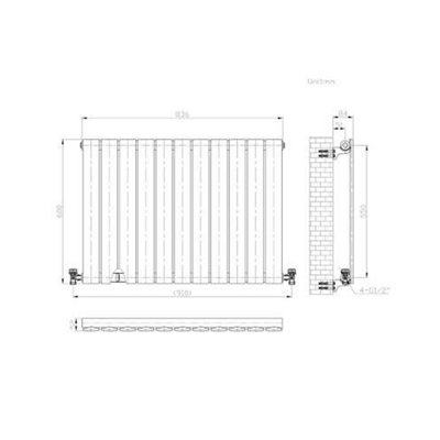 Ibathuk Belgravia Horizontal Single Slim Flat Panel Radiator 600Mm X 836Mm- White