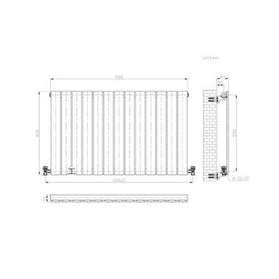 Ibathuk Belgravia Horizontal Single Slim Flat Panel Radiator White 600mm X 988mm-White from B&Q