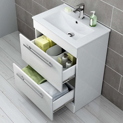 iBathUK Avon 2 Drawer Floorstanding Vanity Unit With Basin615mm X 815mm1 Tap HoleGloss White from B&Q