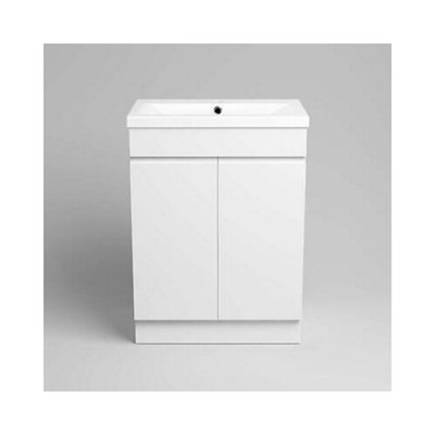 Ibathuk White Trent 600 Fs Cabinet W/ Door W/ Groove Handles Hg & Mid-Edged Basin