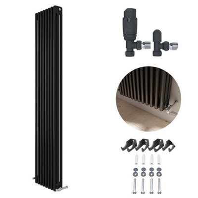 Ibathuk Anthracite 1800X470X70 Two Column Radiator + Angled Valve-Grey from B&Q