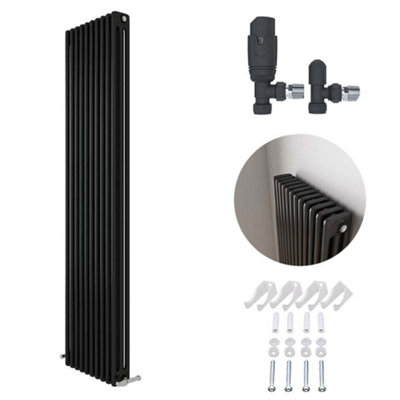 Ibathuk Anthracite 1800X470X100 Three Column Radiator + Angled Valve-Grey from B&Q