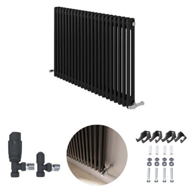 Ibathuk Anthracite 600X1010X70 Two Column Radiator + Angled Valve-Grey from B&Q