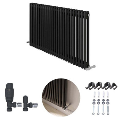 Ibathuk Anthracite 600X1190X70 Two Column Radiator + Angled Valve-Grey from B&Q